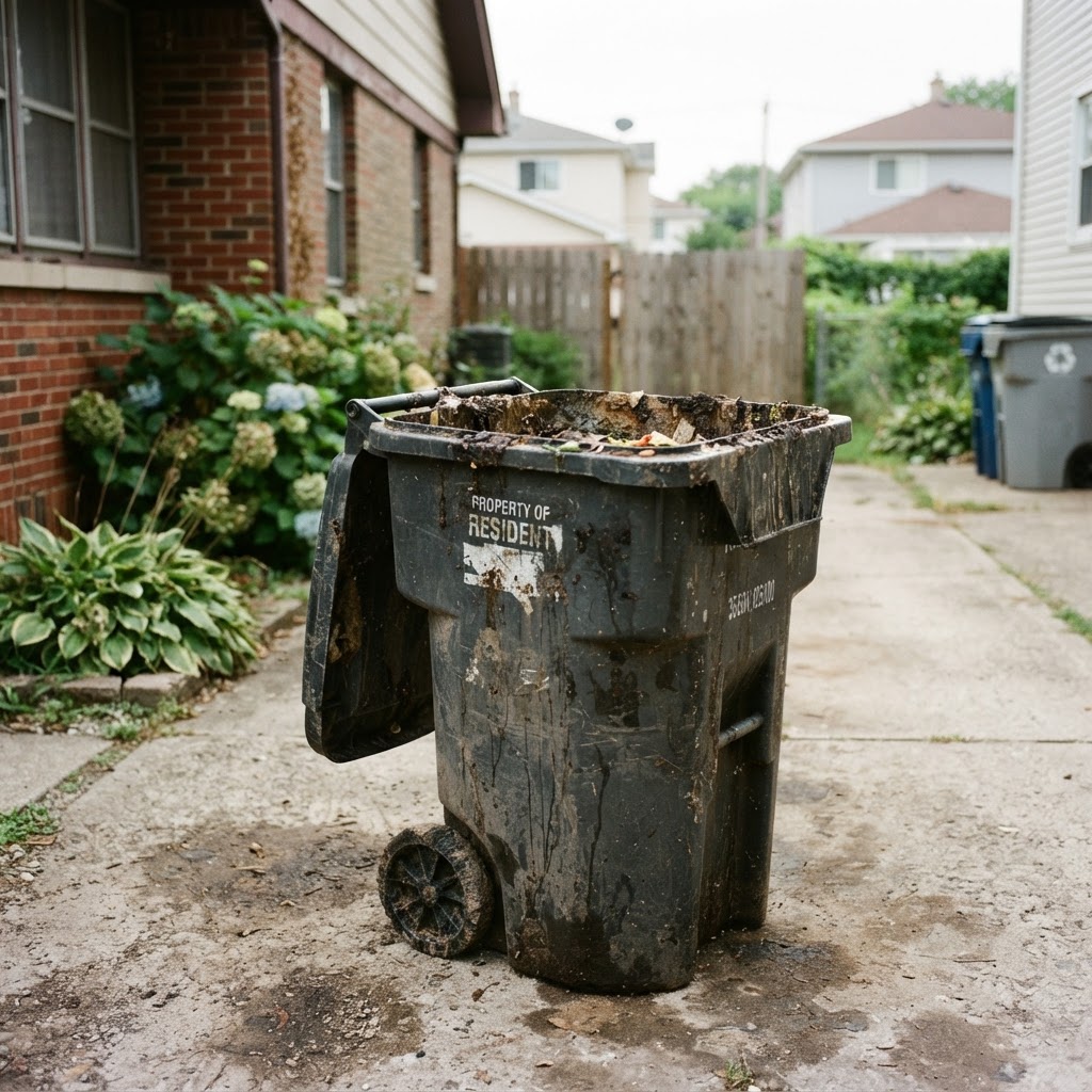 Dirty trash can before cleaning
