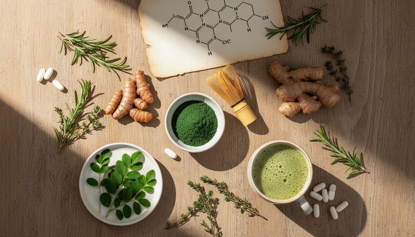 Wellness spread with herbs, spices, and natural foods