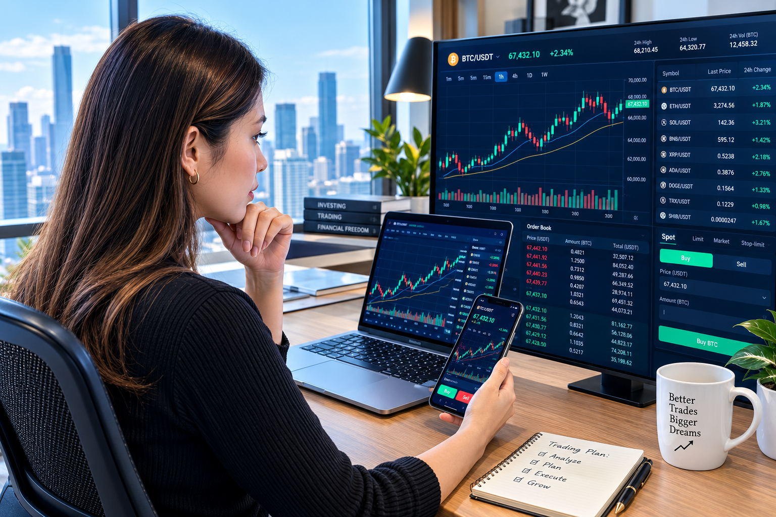 Professional trader at workstation