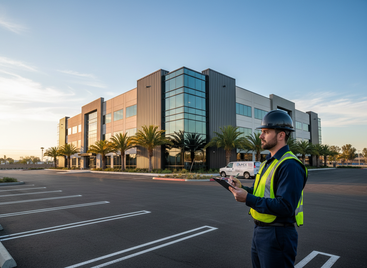 Professional inspector examining a commercial building