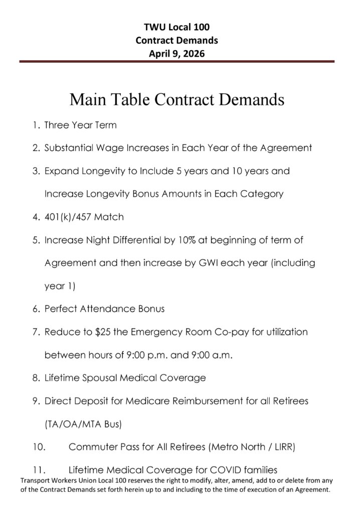 TWU Local 100 Contract Demands page 2