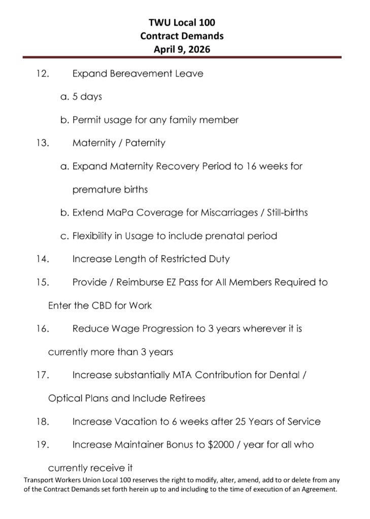 TWU Local 100 Contract Demands page 3