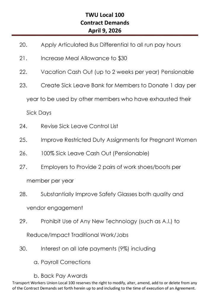 TWU Local 100 Contract Demands page 4