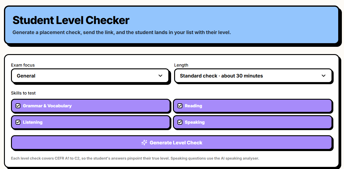 TeacherPro AI Level Checker