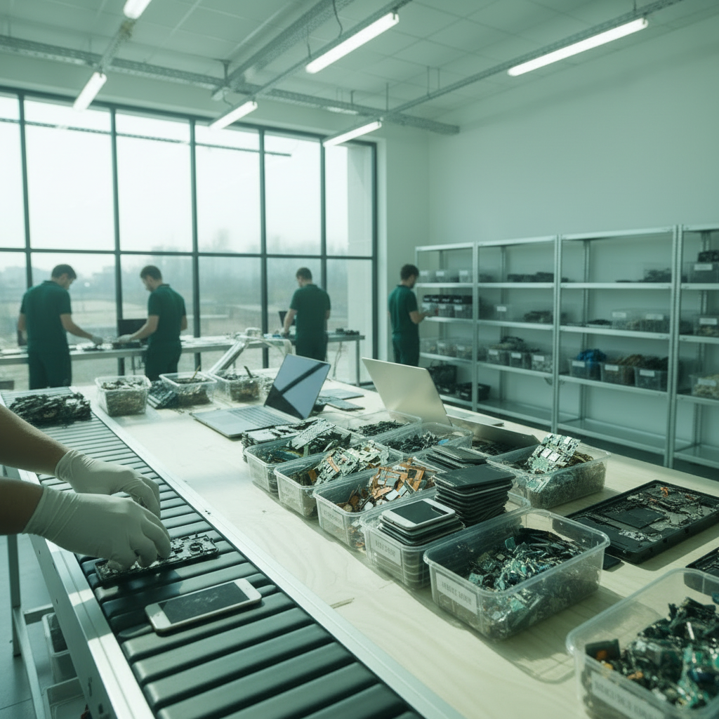 Electronics recycling facility with organized components