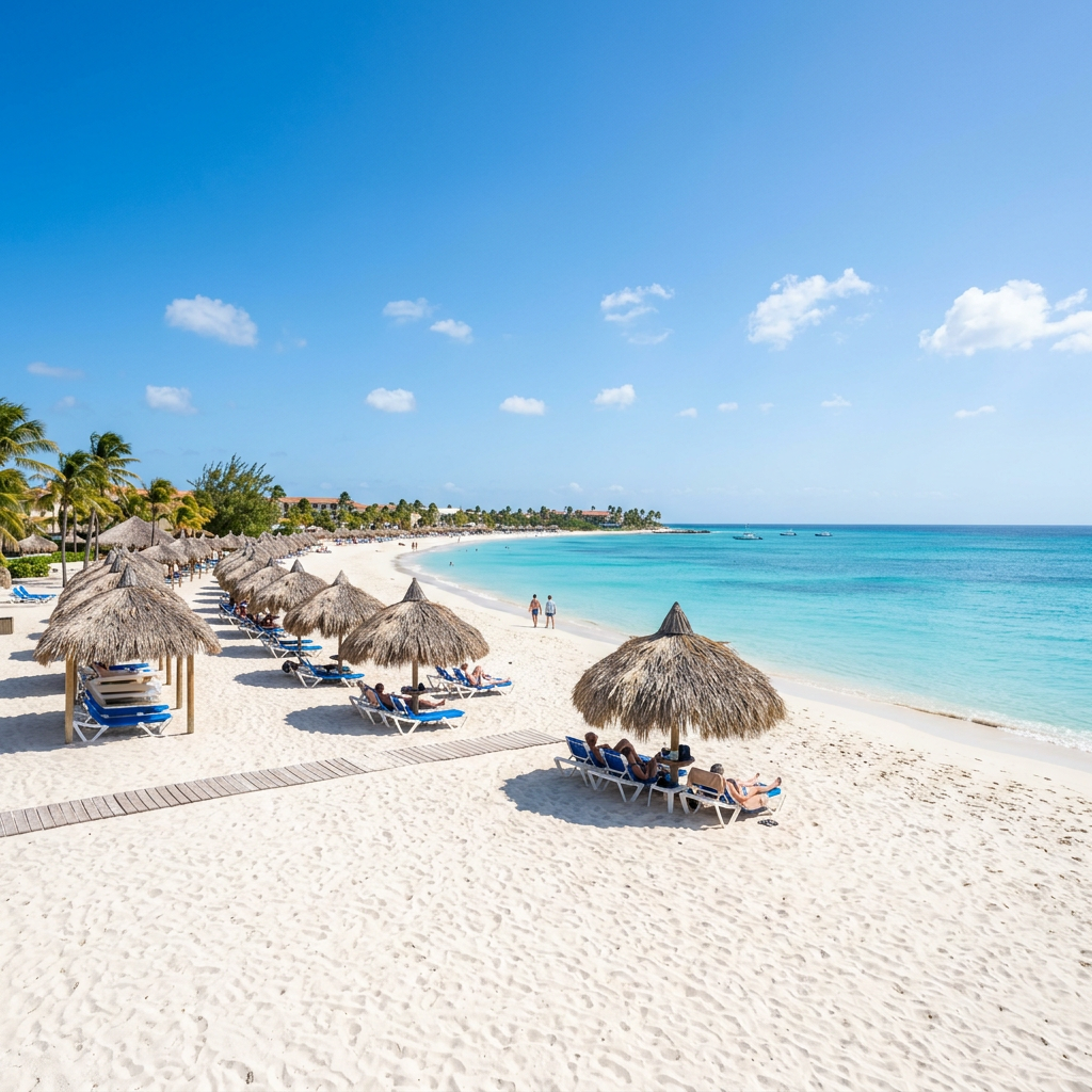Aruba Eagle Beach — calm turquoise water, zero hurricane risk