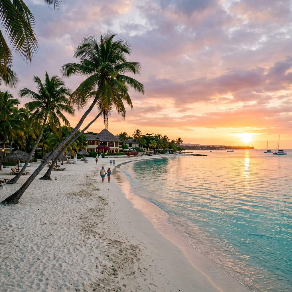 Jamaica Negril Seven Mile Beach at sunset