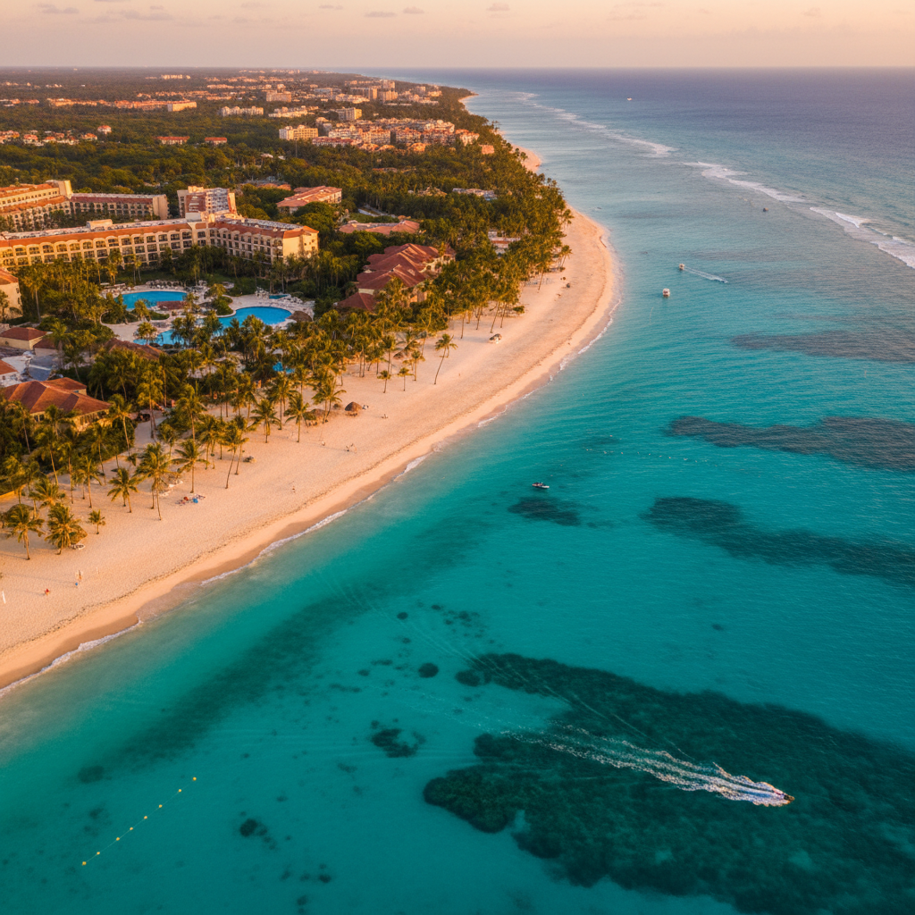 Seven Mile Beach Negril Jamaica — turquoise Caribbean water and palm trees at golden hour