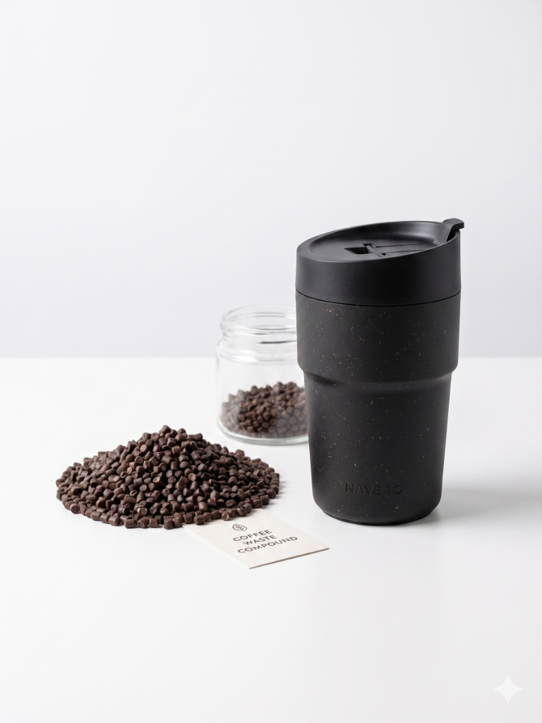 Coffee Waste Compound pellets and finished Navero cup