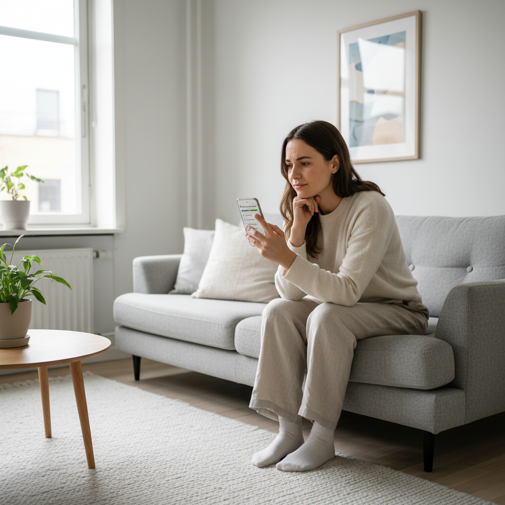 Woman taking SAS-SV smartphone assessment - BeWithly