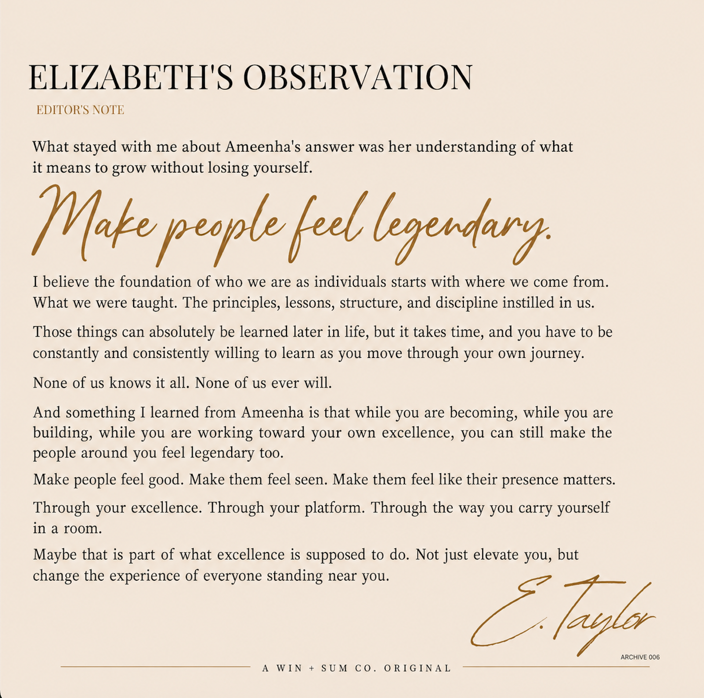 Elizabeth's Observation — original editorial IP