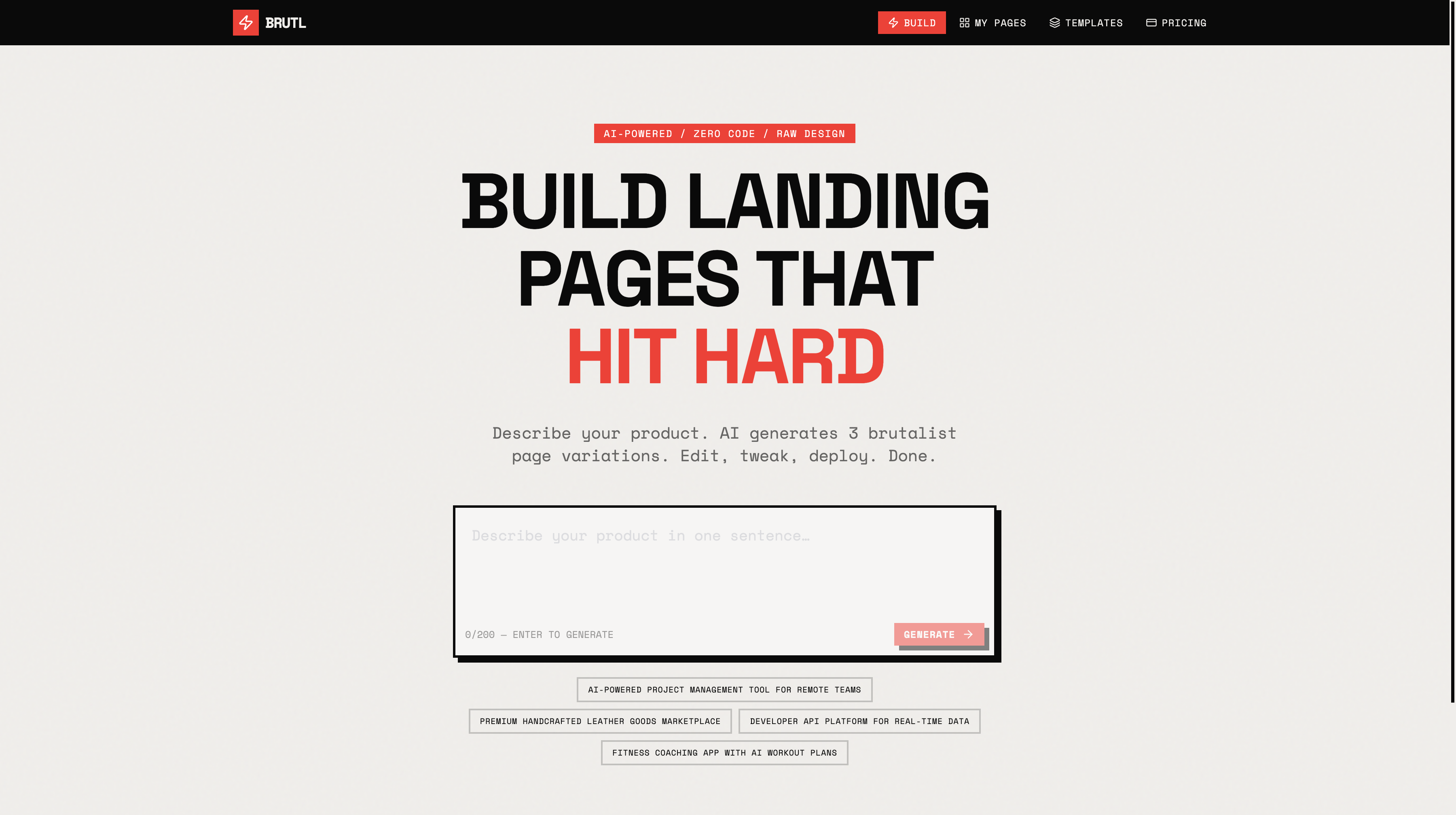 BRUTE - AI Landing Page Engine template preview