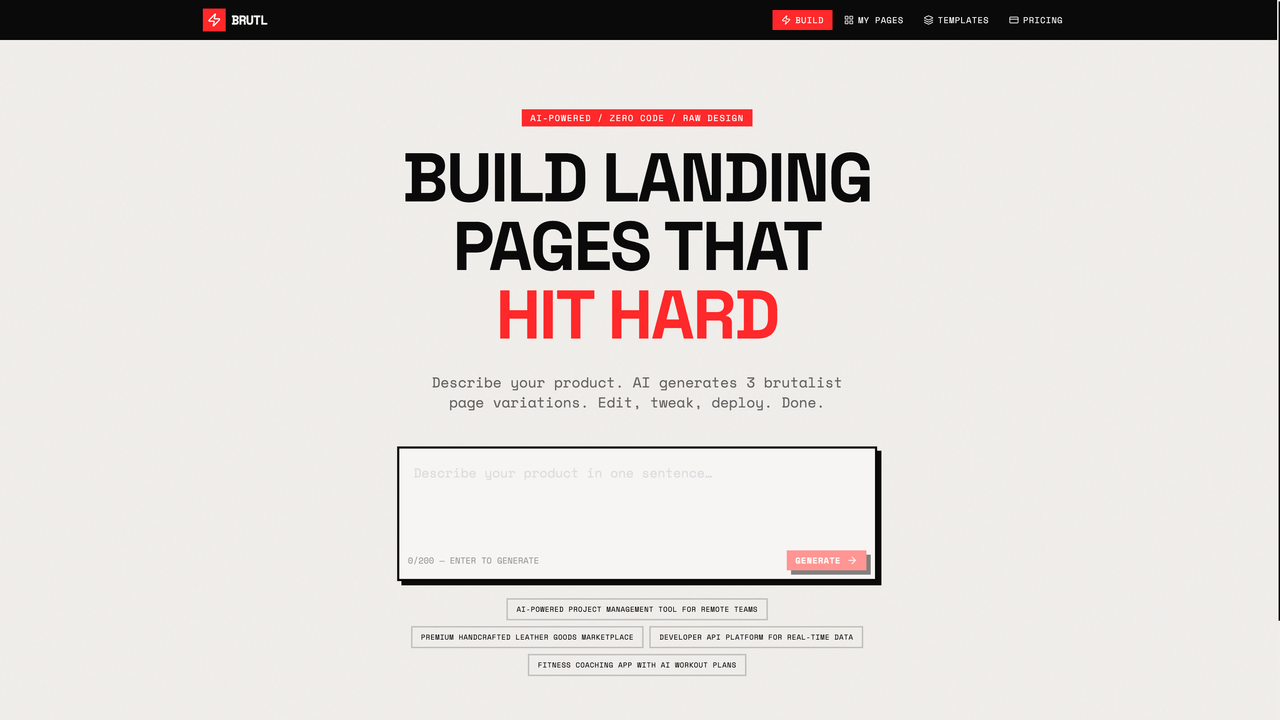 BRUTE - AI Landing Page Engine template preview
