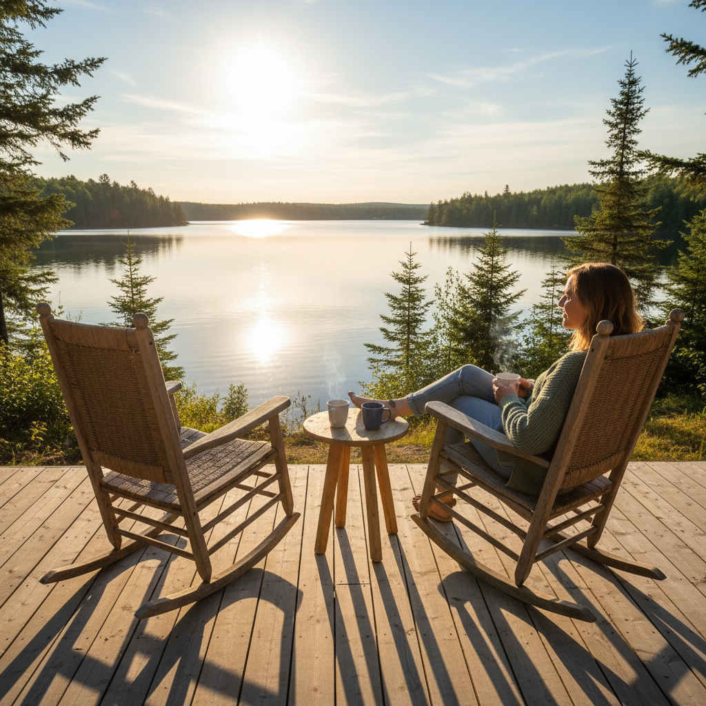 Café sur la terrasse, vue sur le lac