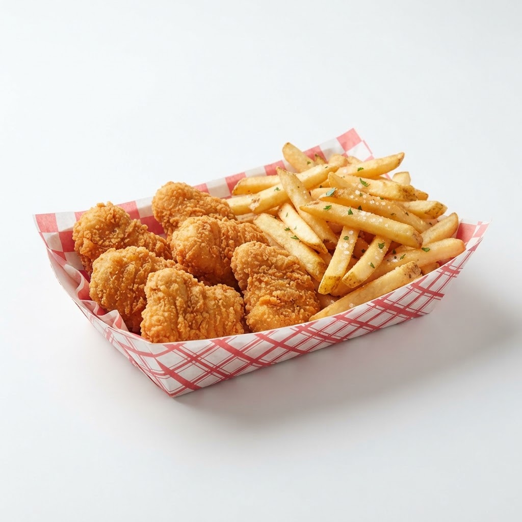 Chicken Nuggets and Fries - Six crispy chicken nuggets served with french fries. available at Pickle Bites Hollywood FL