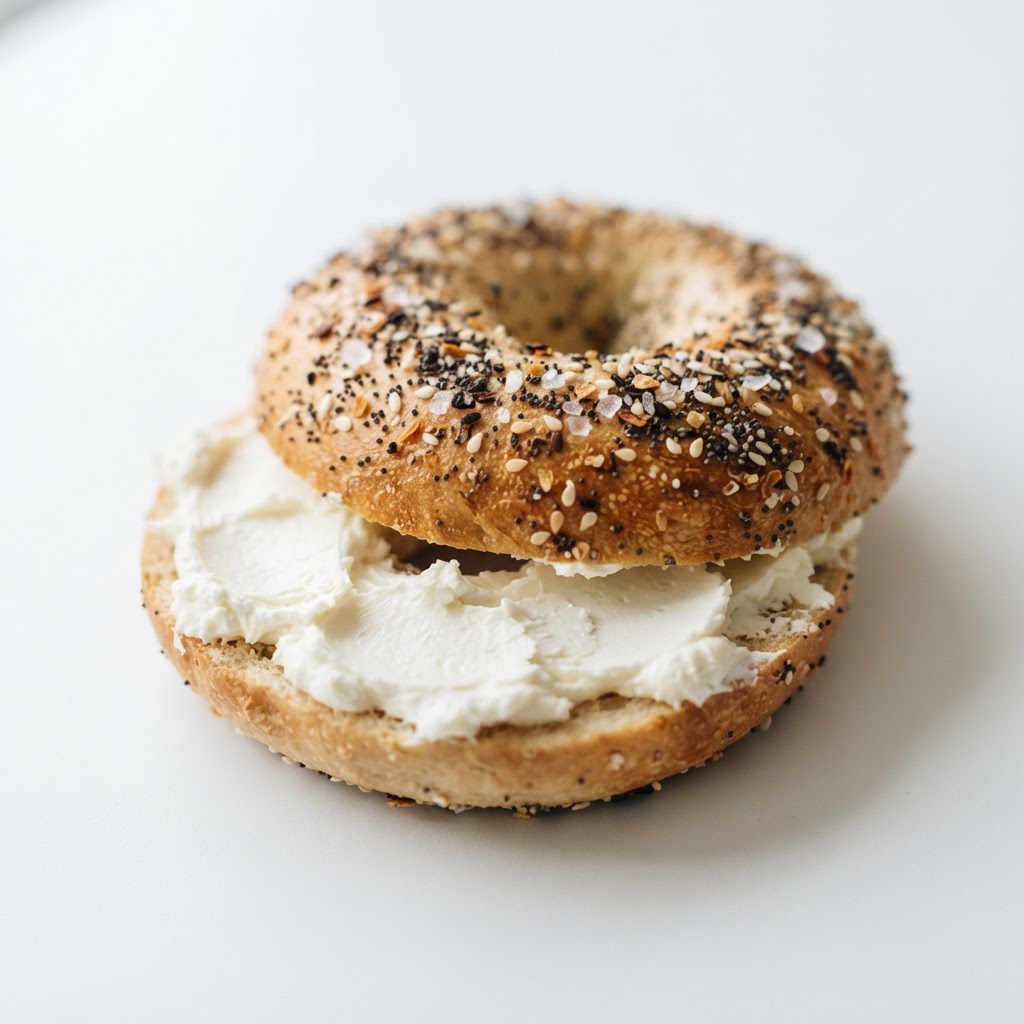 Bagel with Cream Cheese - Fresh bagel with creamy cream cheese available at Pickle Bites Hollywood FL