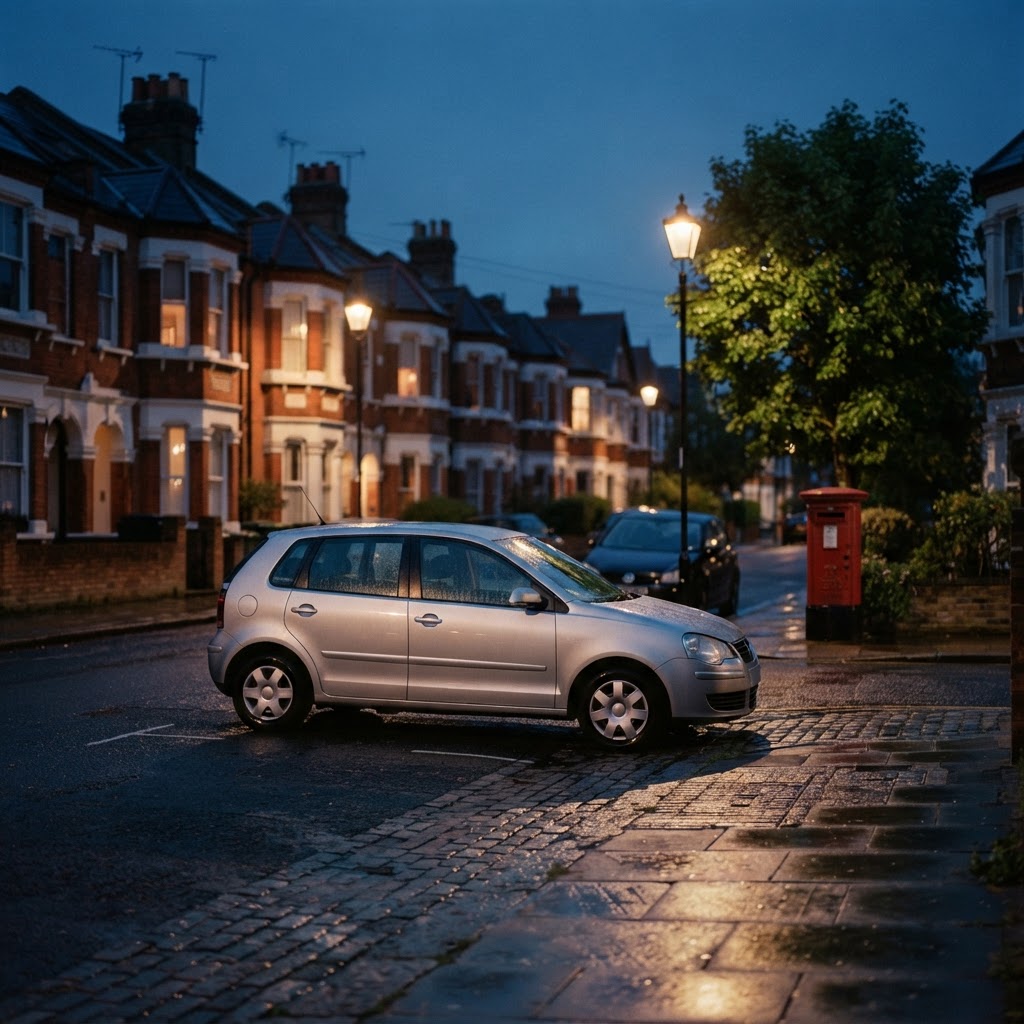 A first car parked on a British residential street