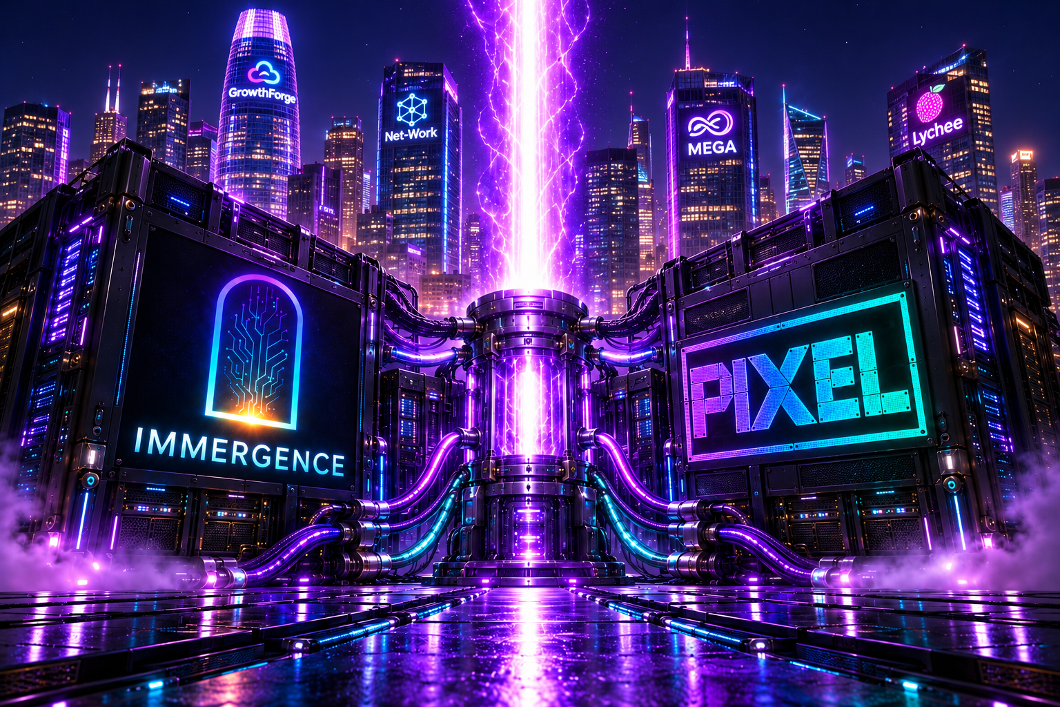 PIXEL by Immergence — futuristic power core with branded cabinets