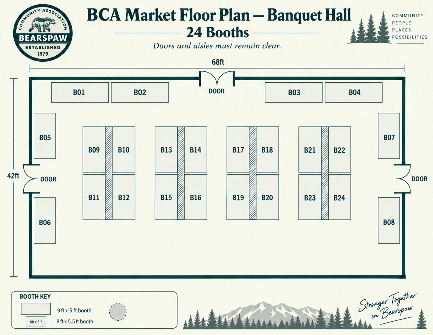 BCA Market Floor Plan – Banquet Hall (24 Booths)