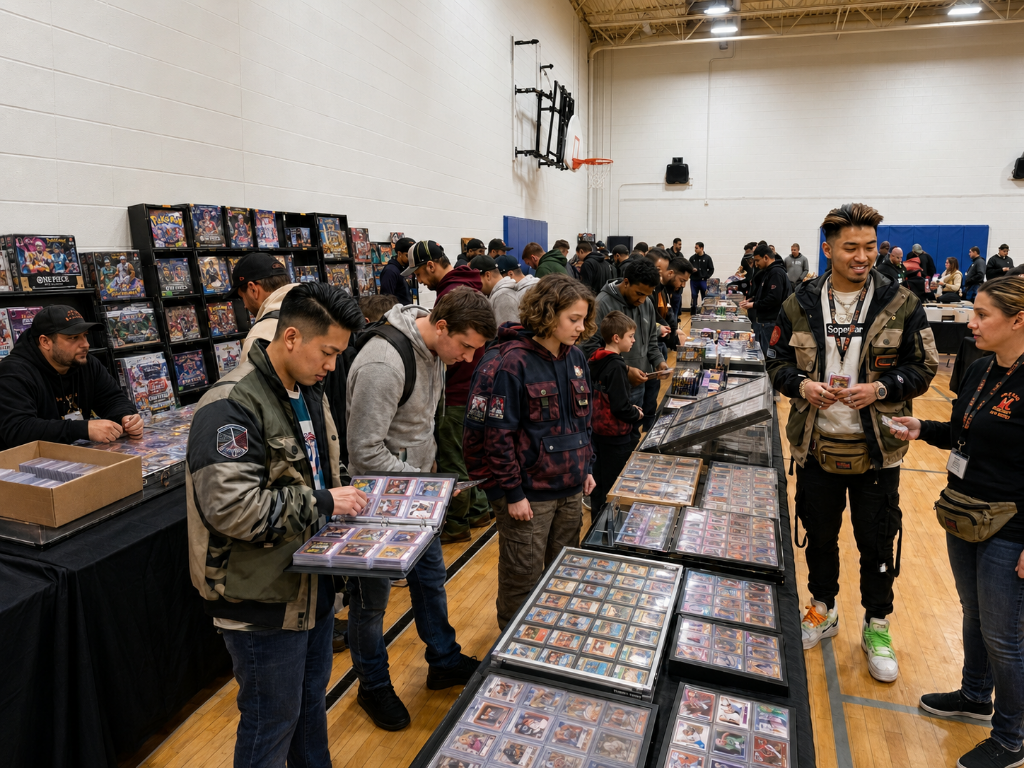 Bearspaw Community Cardshow gym space with vendor tables