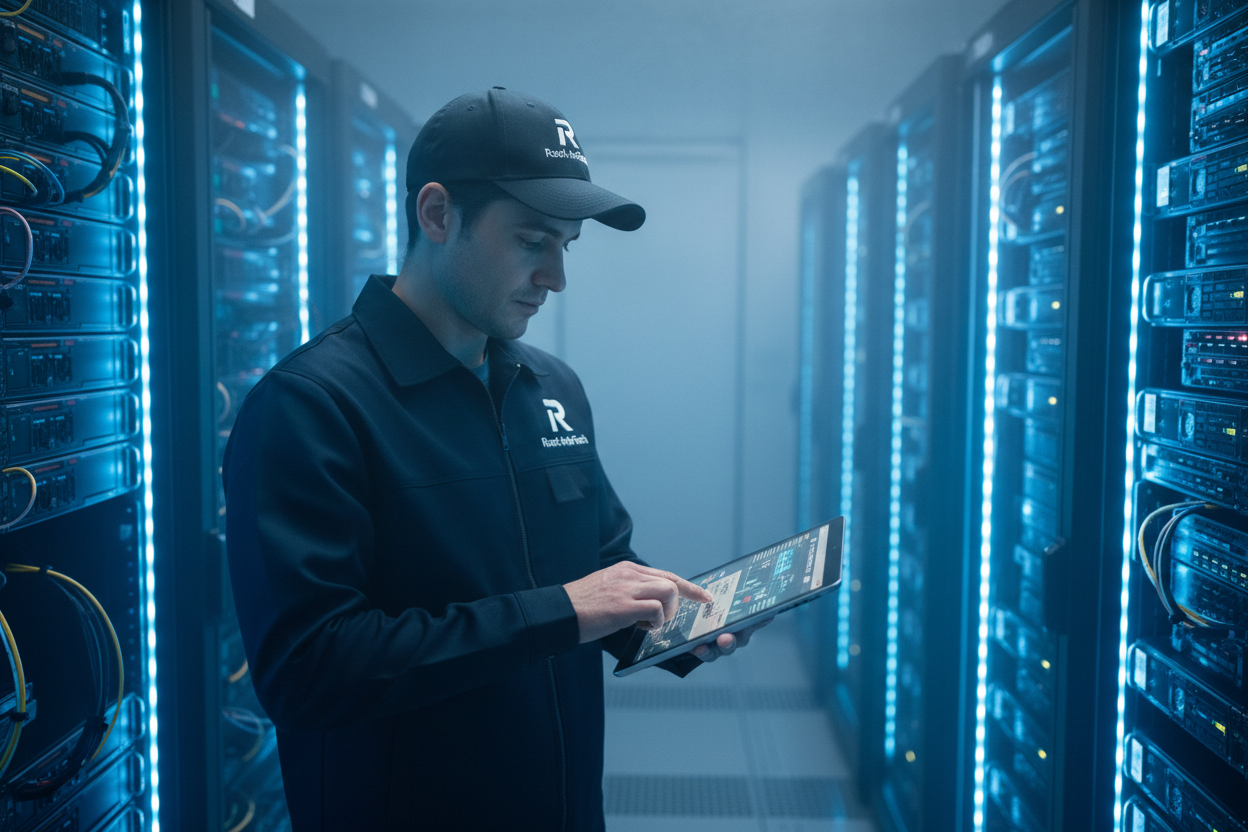 Root-InfoTech technician monitoring server infrastructure