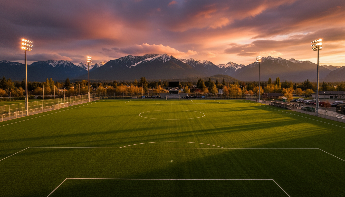 BC soccer stadium at golden hour
