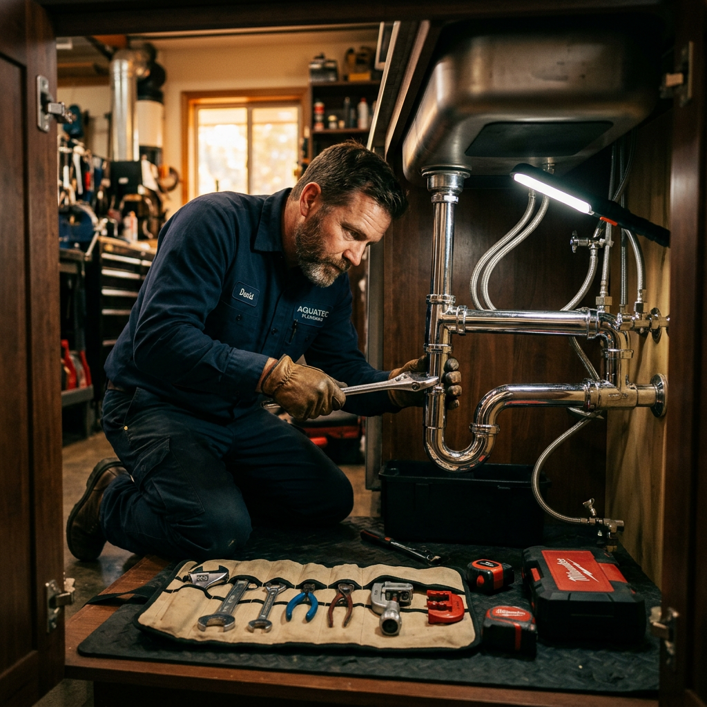 Professional plumber at work