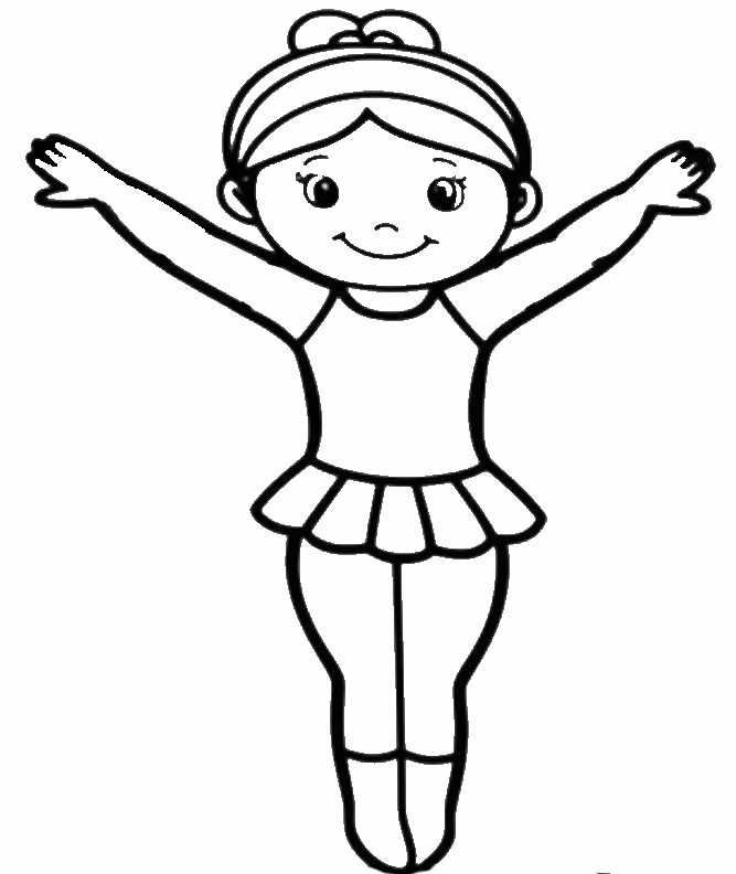 A girl coloring page with a gymnast in a pose, arms raised