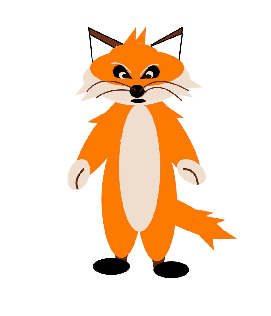 An orange fox mascot character standing tall