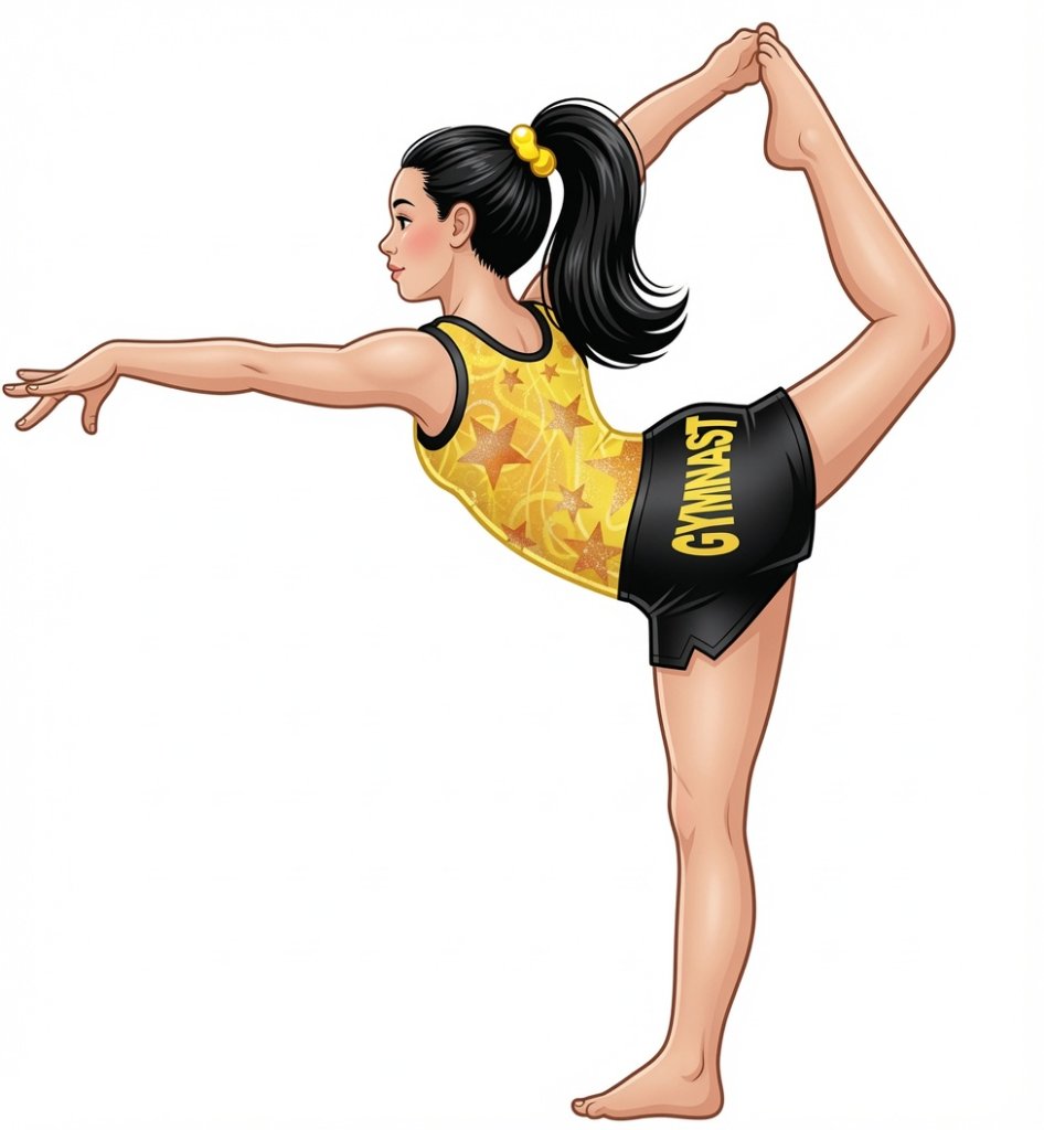 A digital illustration of a female gymnast in a pose