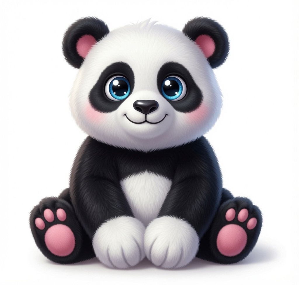 A 3D-style cartoon panda sitting upright