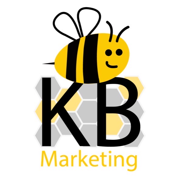 The KB Marketing bee — a cartoon bee mascot above the honeycomb logo