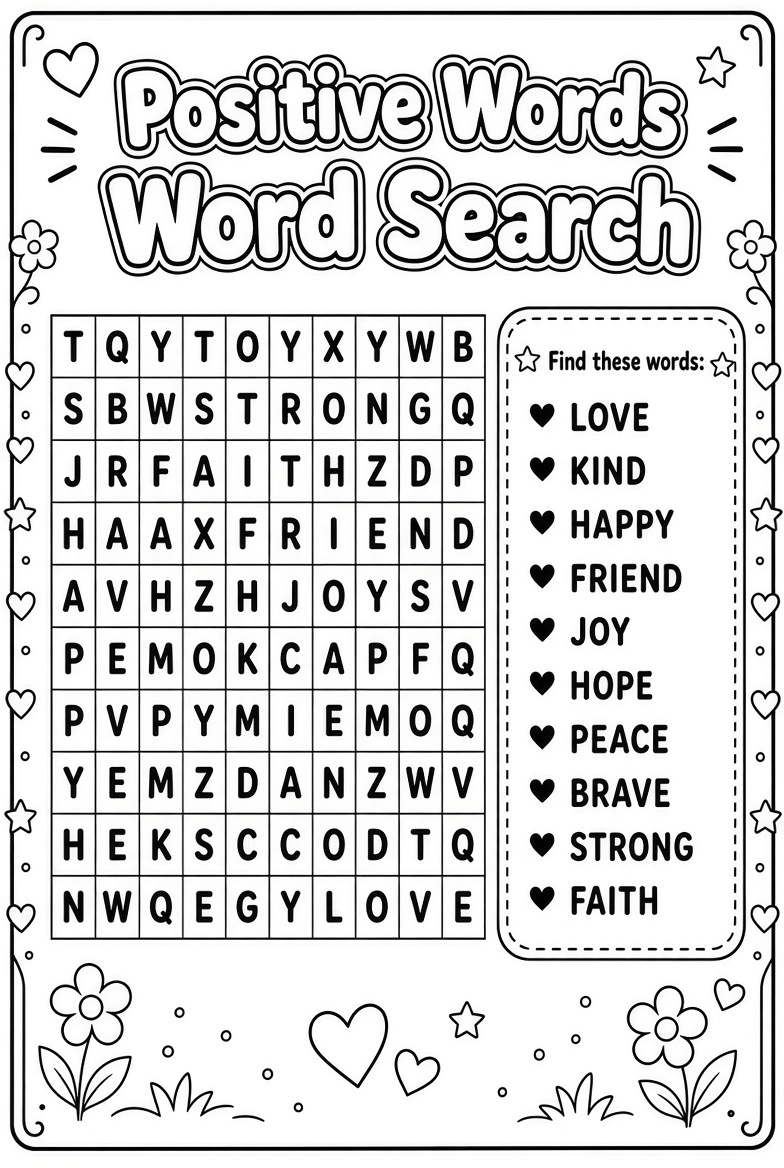 Positive Words Word Search