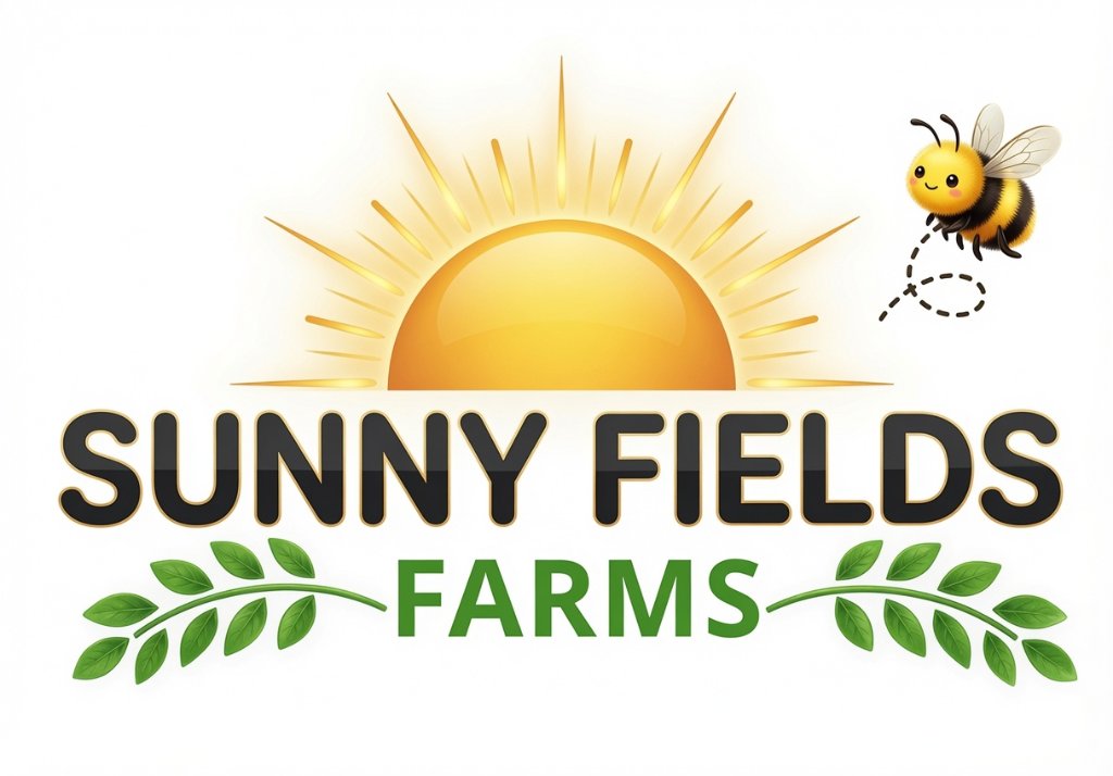 The Sunny Fields Farms logo — a radiant sun over the farm name with leaf sprigs and a BKS mark