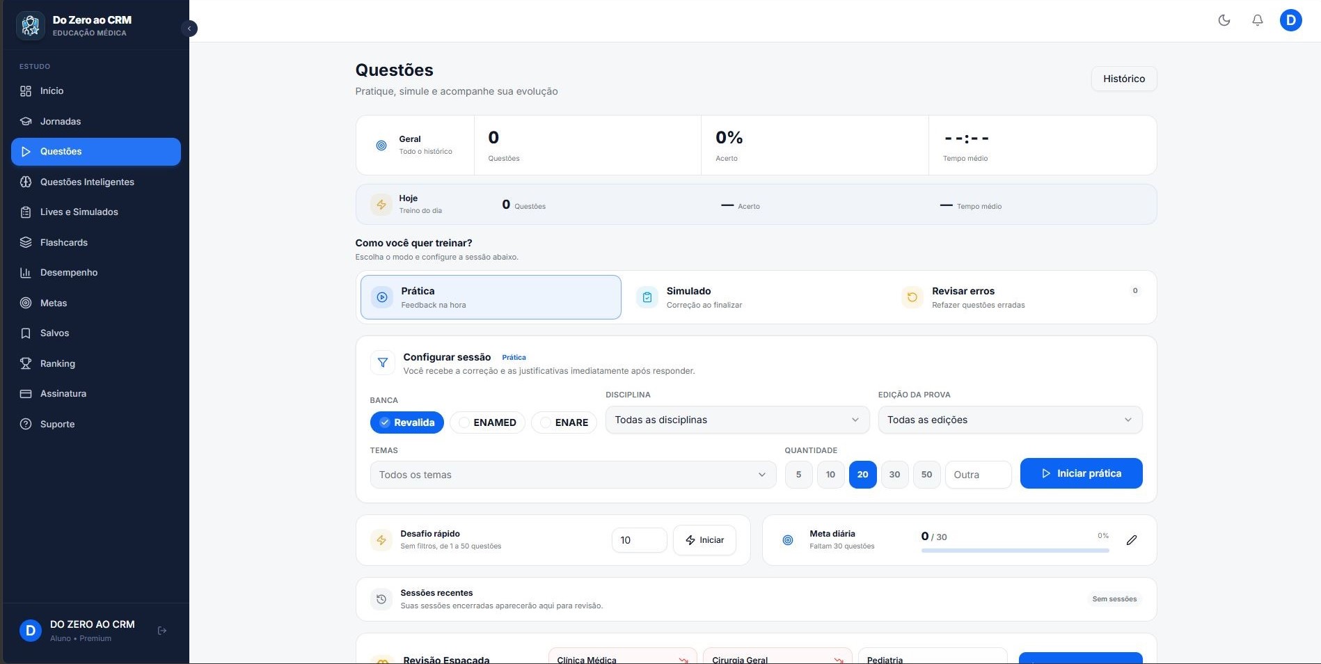 Tela real do banco de questões do Do Zero ao CRM