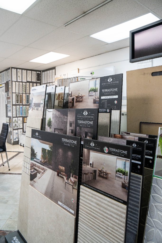Return policy wall and stone samples