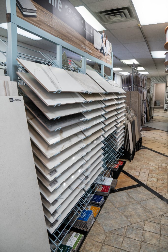 Marble tile samples on display