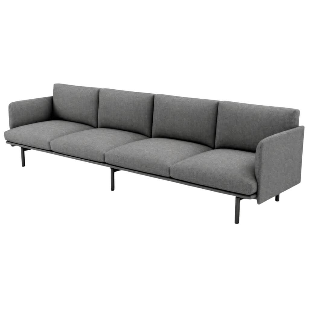 Gray Four-Seat Box Arm Lounge Sofa