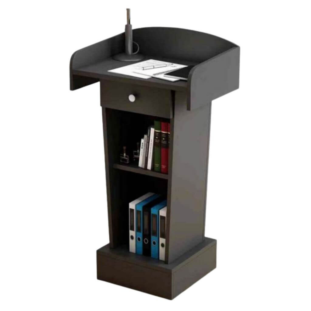 Black Lectern Podium with Storage Shelf