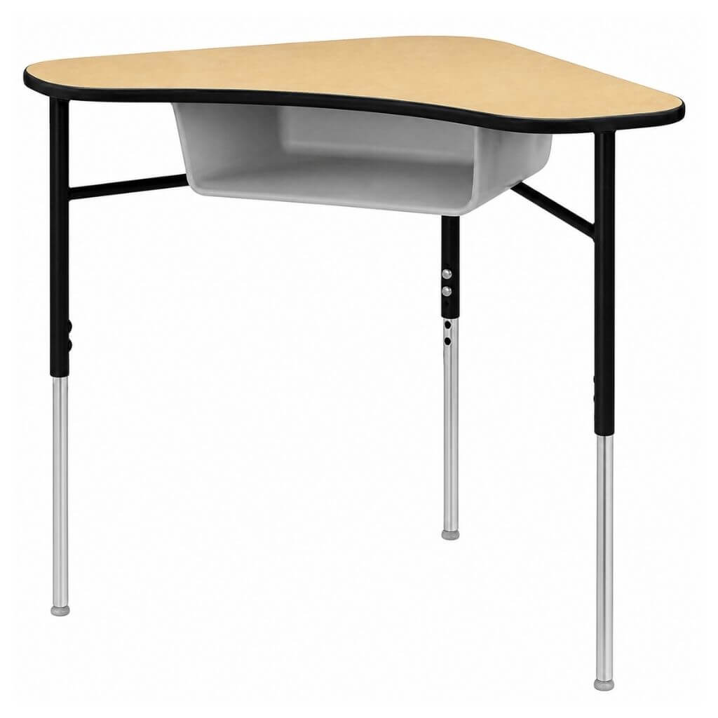 Curved Student Desk with Integrated Storage Bin