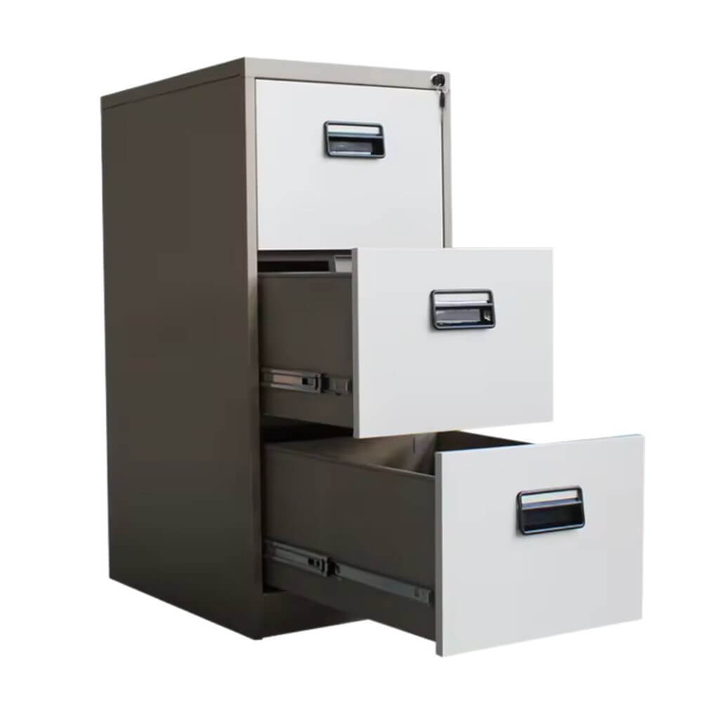 Brown and White Metal Filing Cabinet