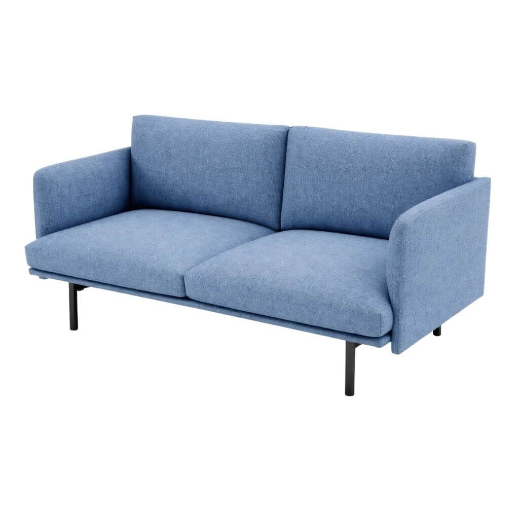 Blue Two-Seat Box Arm Lounge Sofa