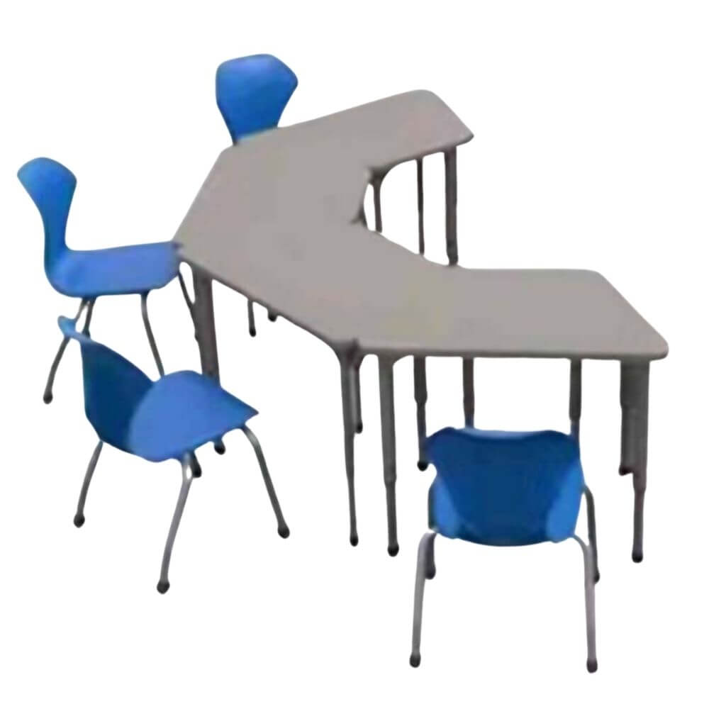 Gray Collaborative Cluster Student Desk Set with 4 Blue Chairs