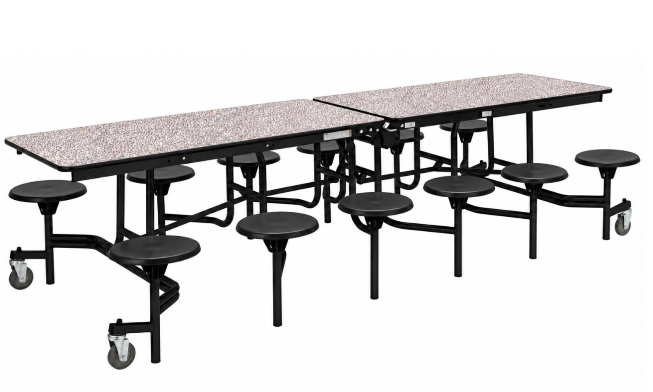 Mobile Cafeteria Table — 10 ft — 12 Stools — Red / Black