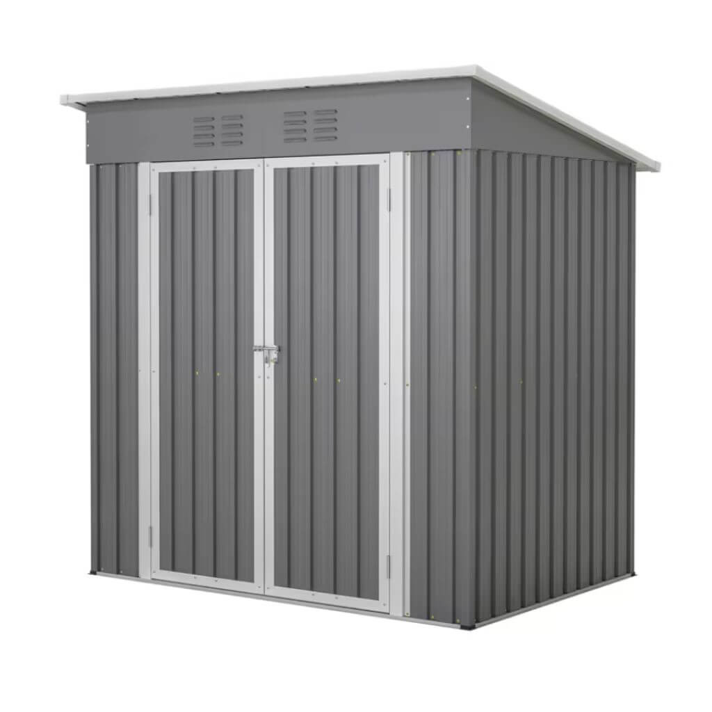 Gray Storage Shed with Double Doors