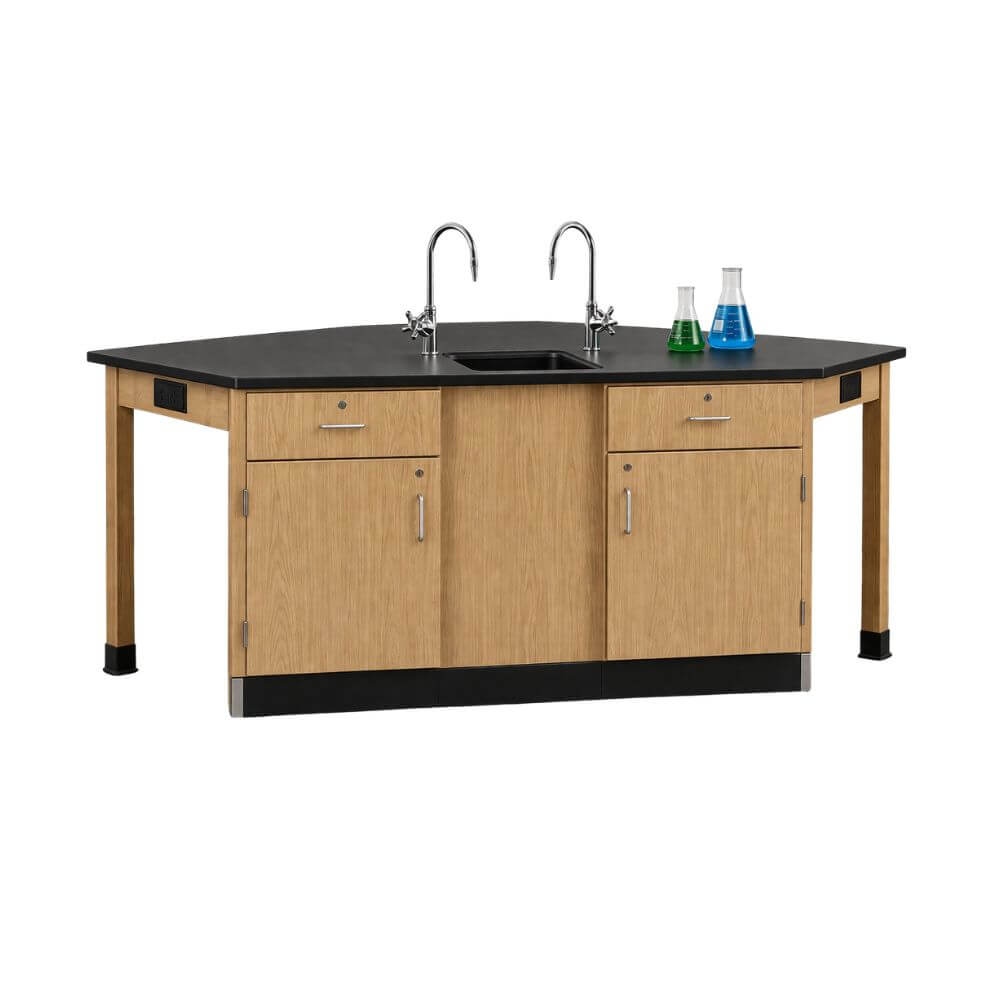 Island Science Lab Workstation with Dual Sink and Storage