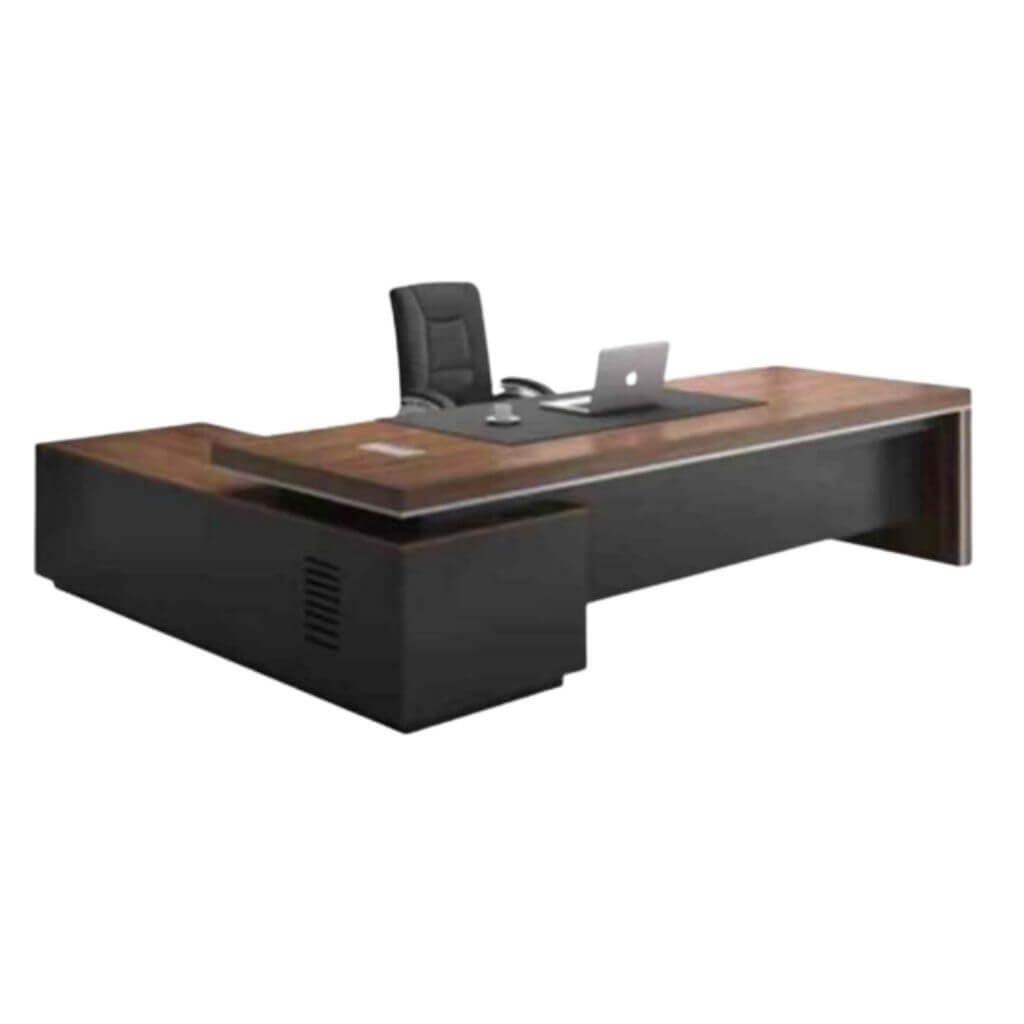 Dark Wood Executive Office Desk with Side Return
