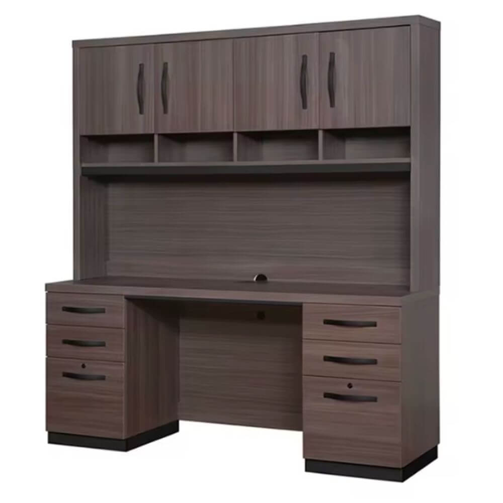 Full Storage Executive Desk with Overhead Cabinets and Drawers