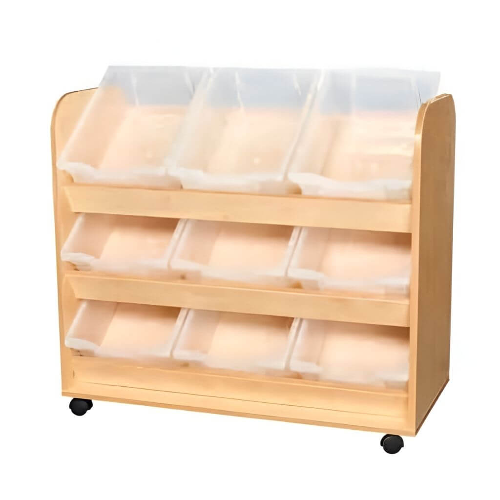 Mobile Tilt Bin Storage Organizer Wood