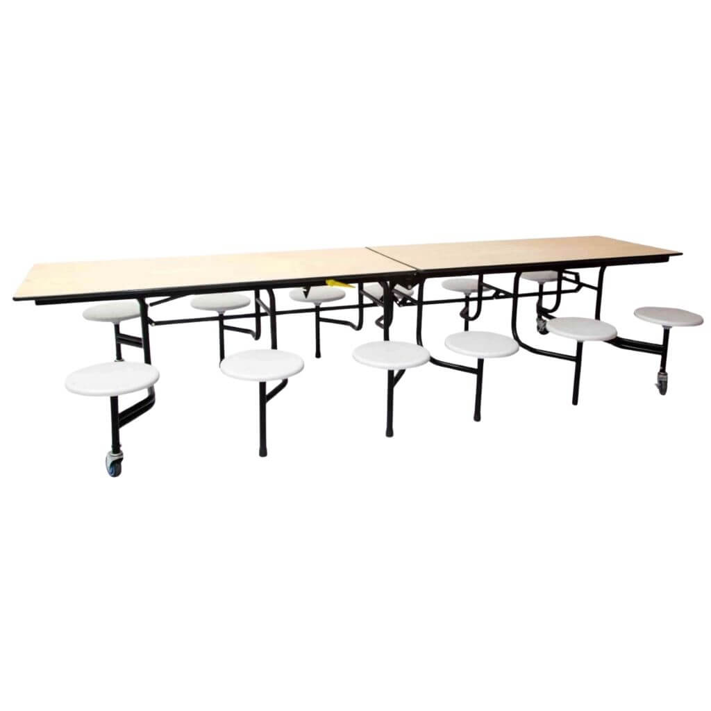 12-Seat Mobile Folding Cafeteria Table with Attached Stools
